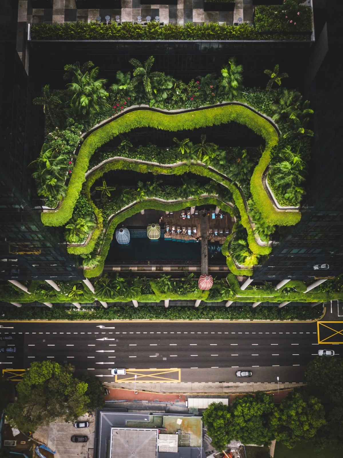 The cascading planted terraces of Park Royal Collection Pickering, Singapore