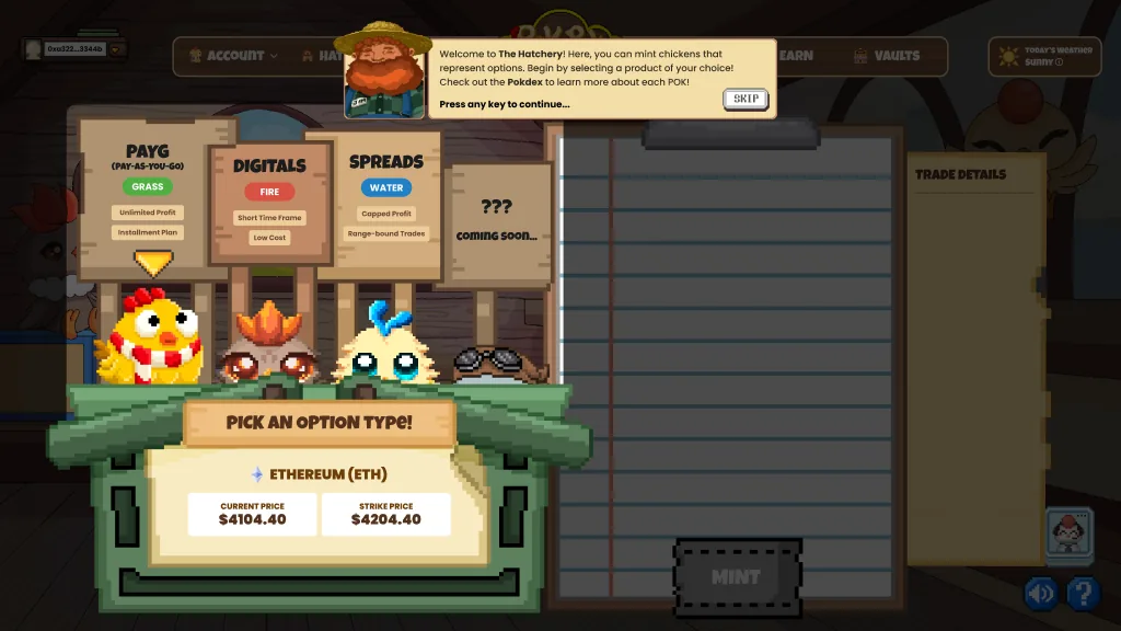 First-run guidance in the Hatchery - a farmer explained what minting was and pointed to the Pokdex before handing over control